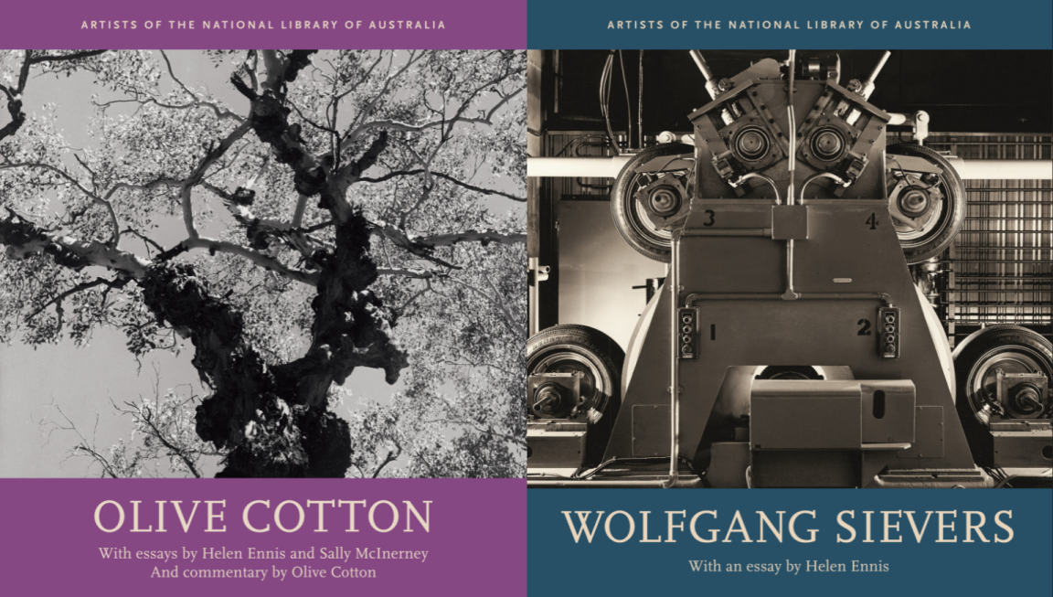 Book covers side by side for the Artists of the National Library of Australia books about Olive Cotton and Wolfgang Sievers