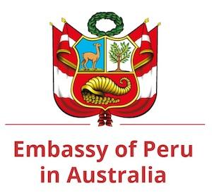 Emblem of the Embassy of Peru with text reading 'Embassy f Peru in Australia'