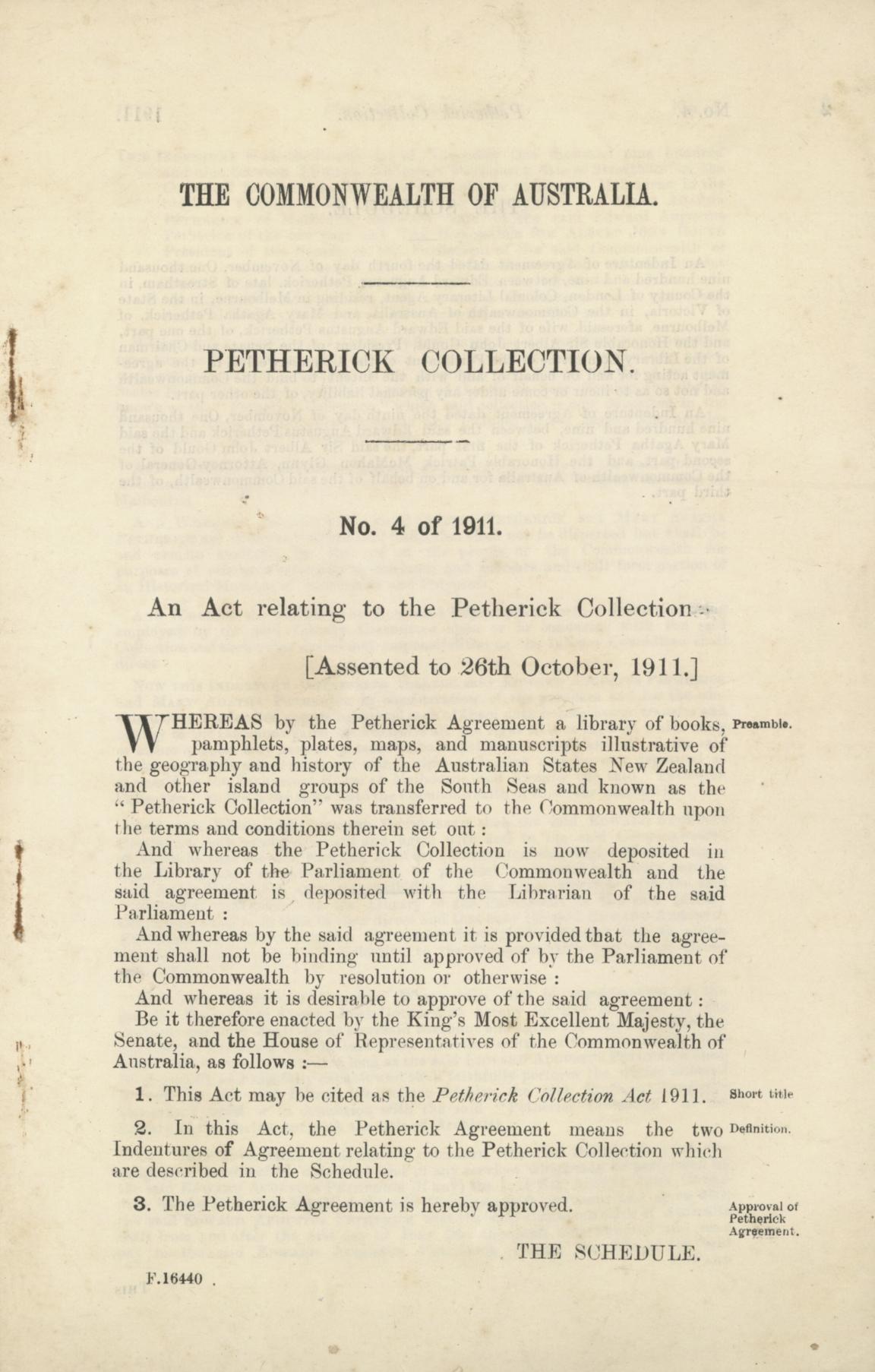 Title page of the Petherick collection book
