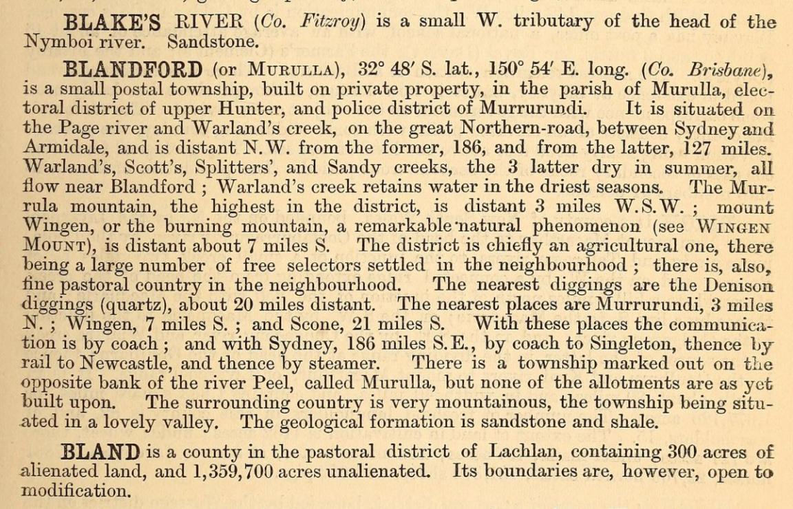 A section of a gazetteer on yellowed paper