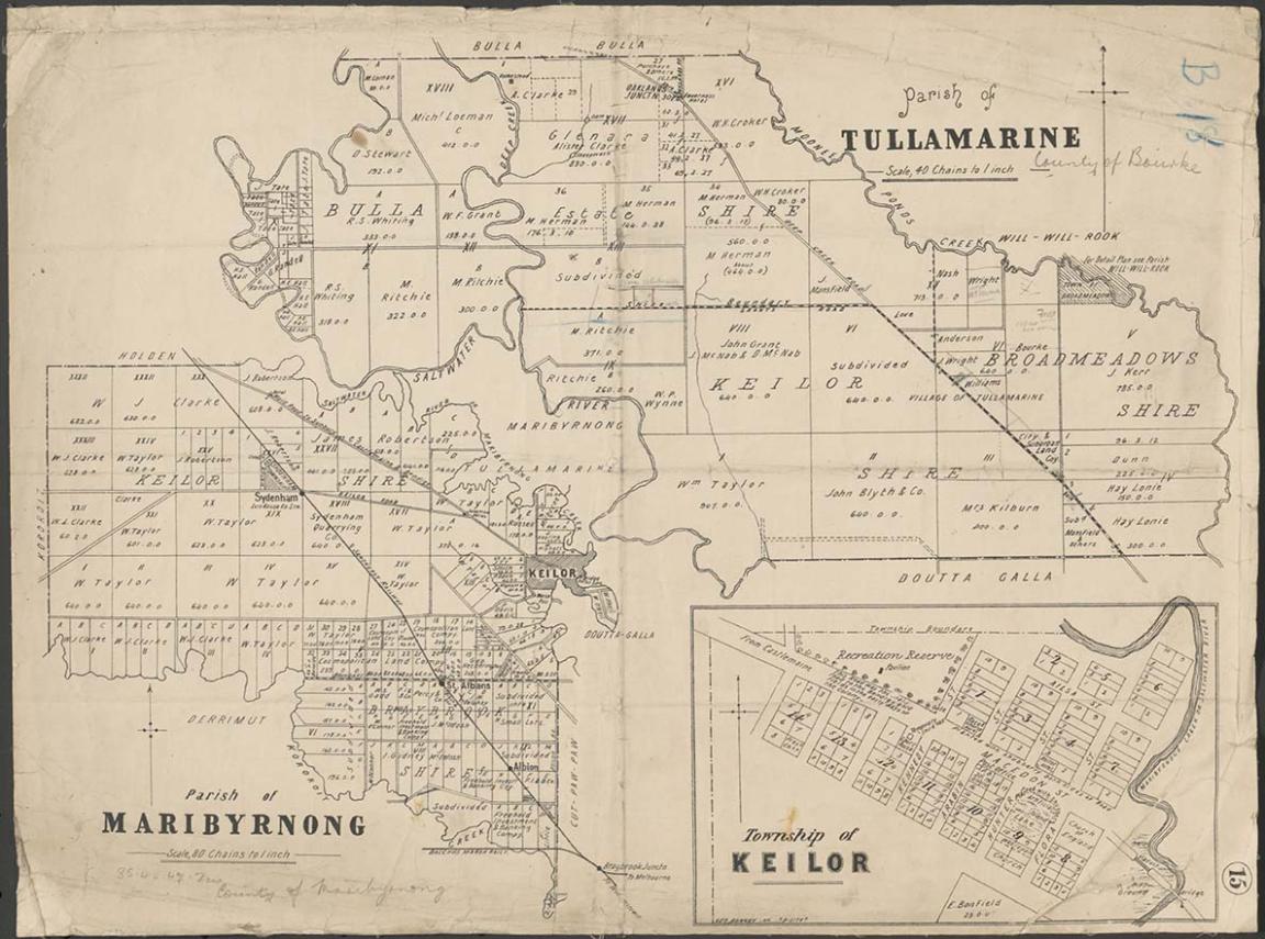 1892 map of the Parish of Tullamarine and Parish of Maribrynong