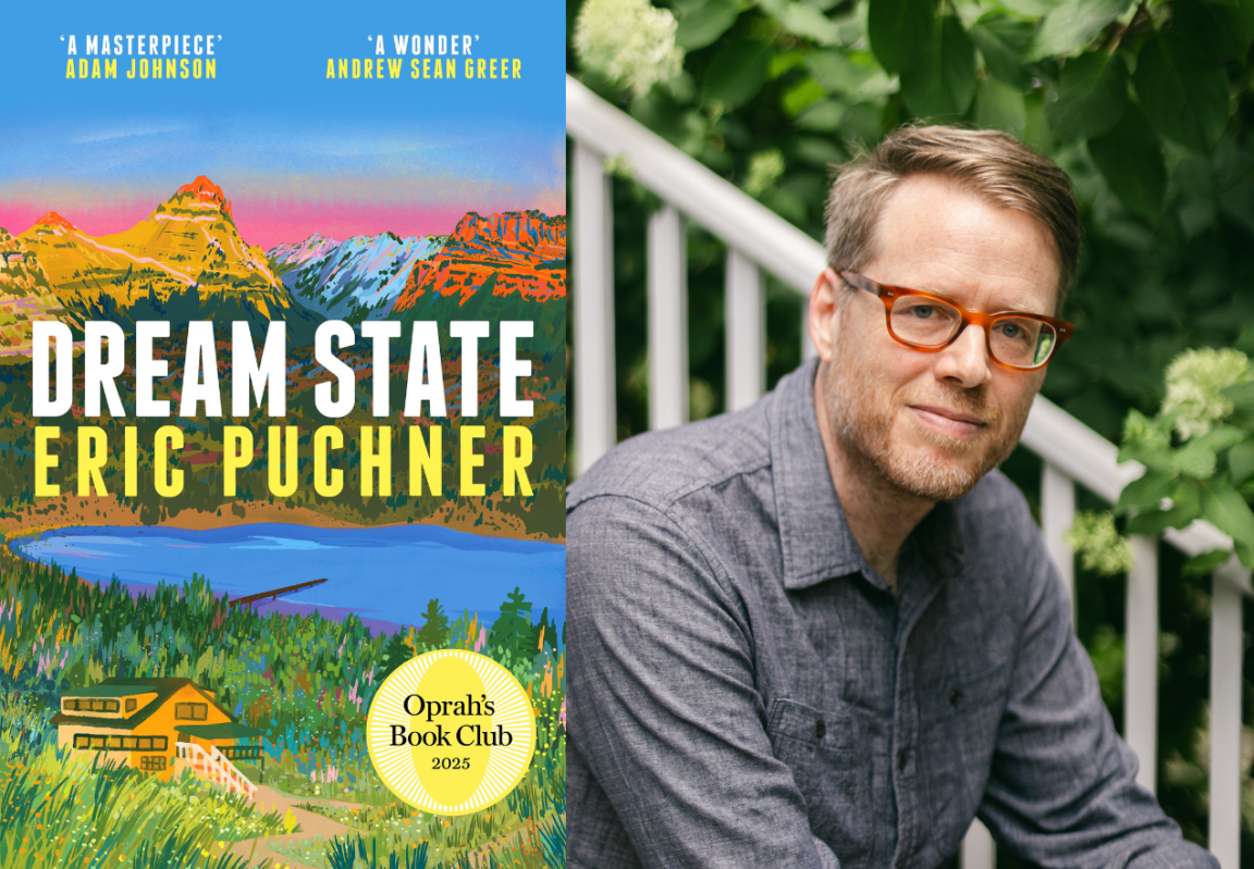 Book cover for A Dream State and a headshot of author Eric Puchner