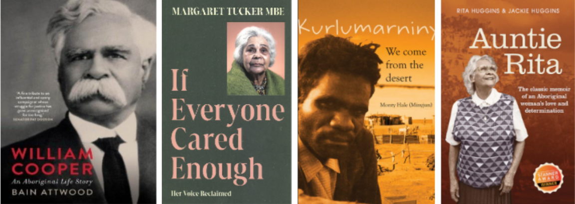 Covers of four First Nations biographies and autobiographies