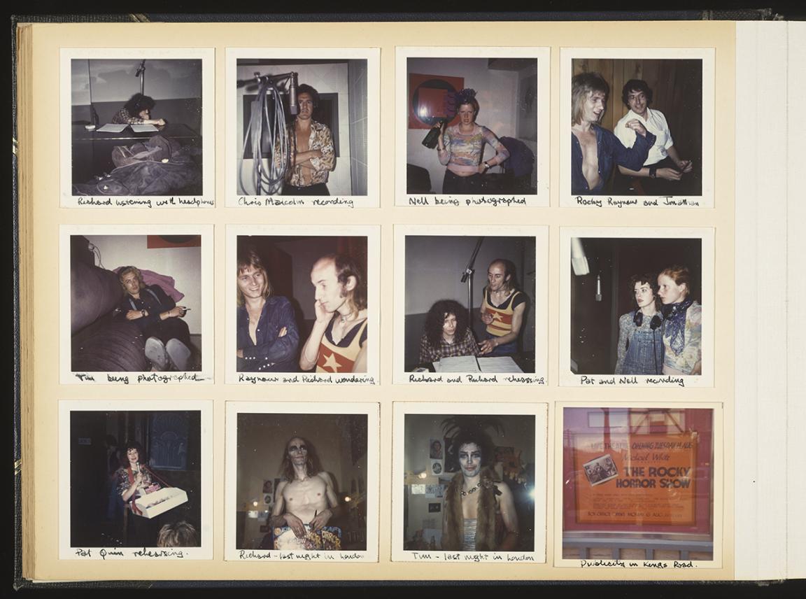 visual diary spread with 12 personal photographs showing Tim Curry and Richard O'Brien