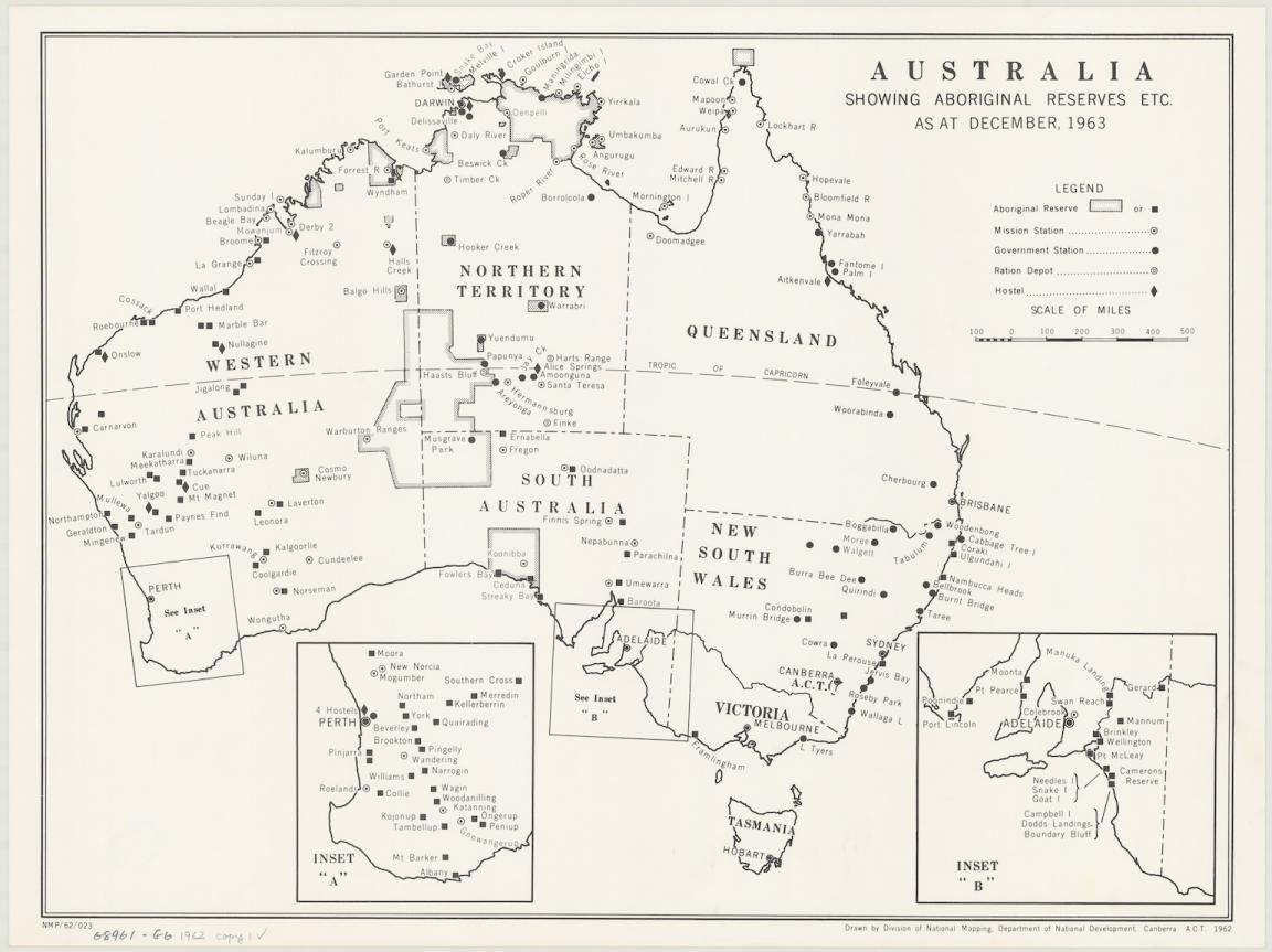 Map of Australia showing Aboriginal reserves