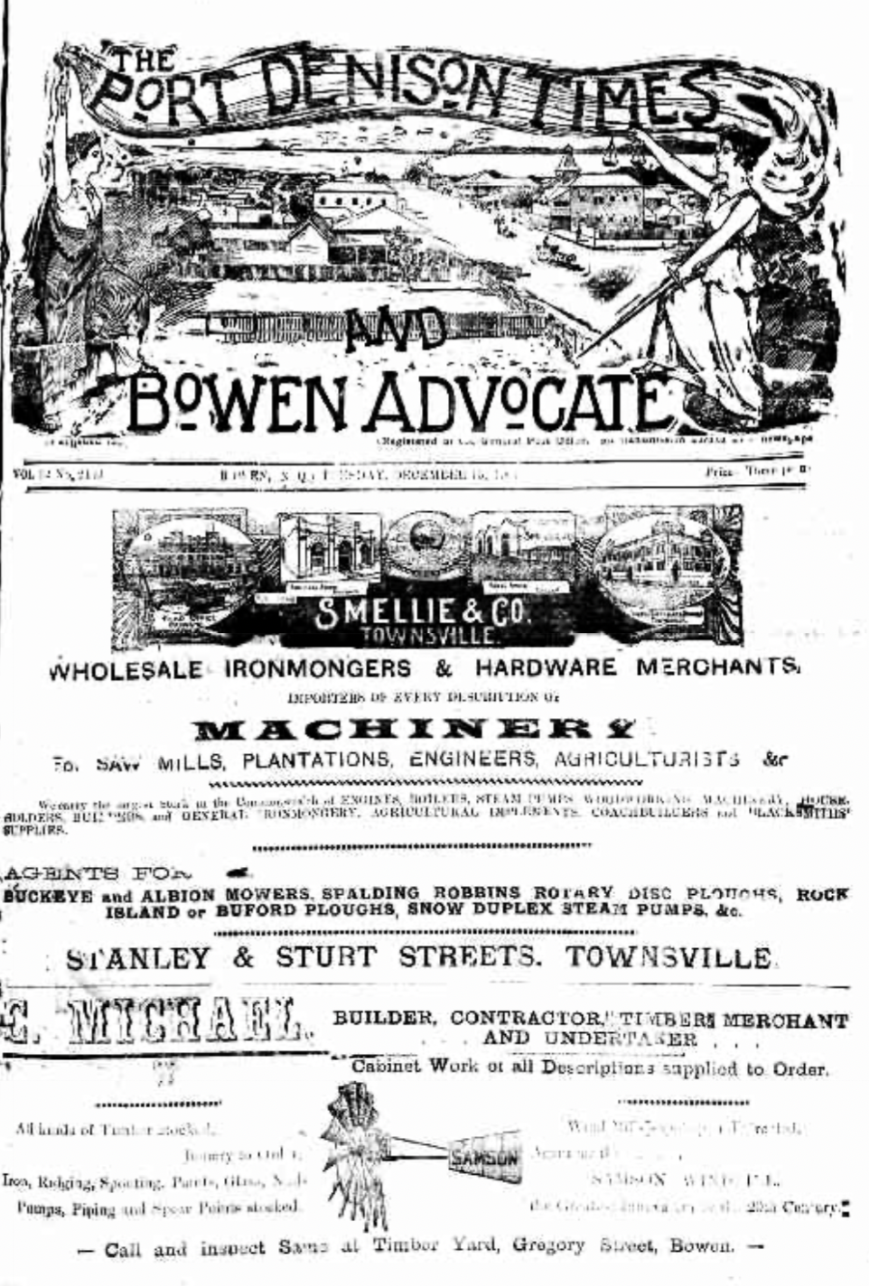 Front page of the Port Denison Times and Bowen Advocate