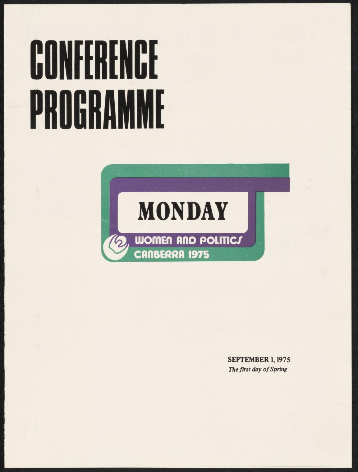 A women and politics conference programme from 1 September 1975