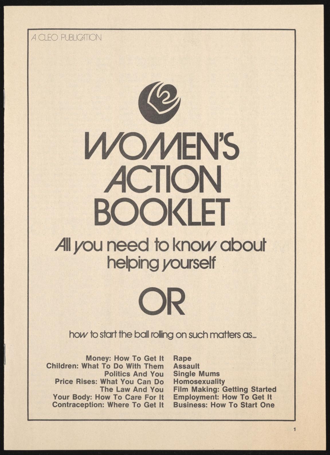 Cover image of the Women's Action Booklet by Cleo magazine, circa 1975