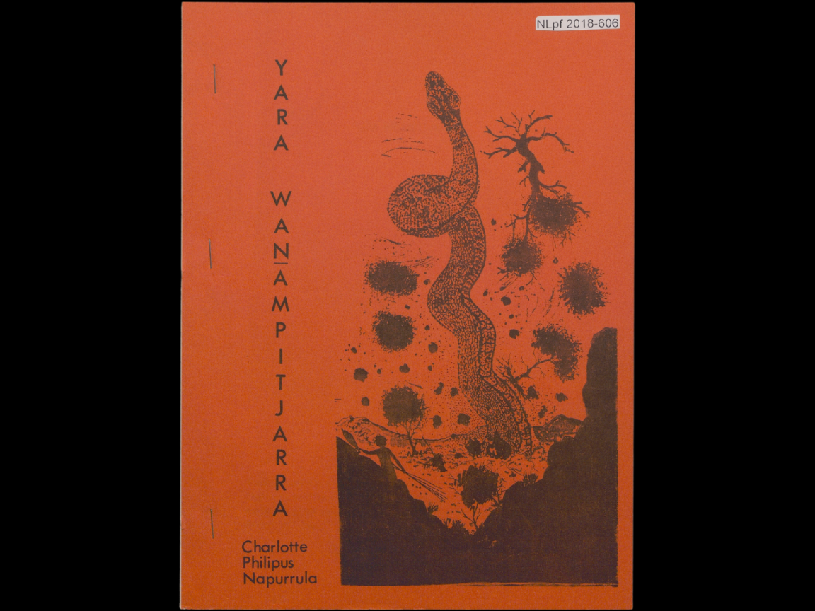 The cover of a book featuring an illustration of a large snake coming out of the ground, uprooting trees, and moving up into the air. A person stands on a hill in the foreground.