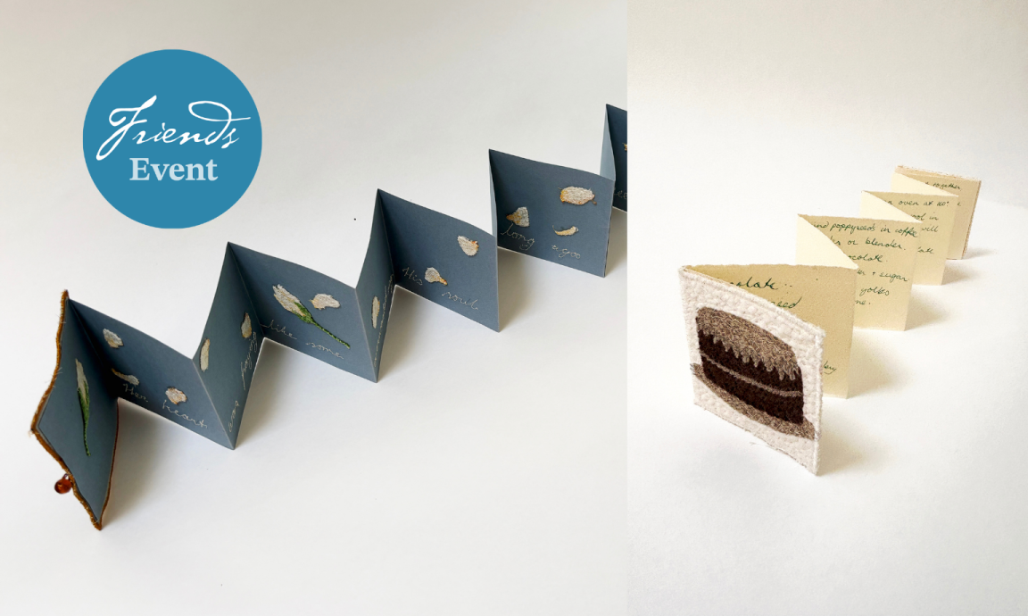 Two handmade concertina style books laid out side by side