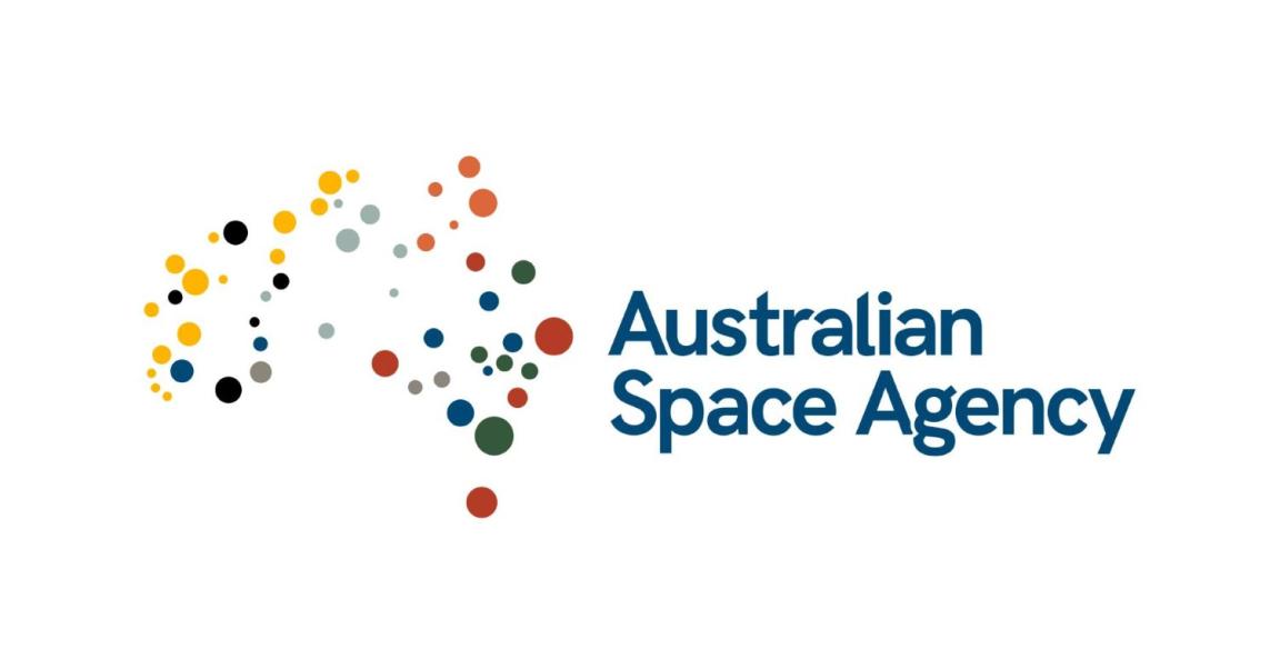 A logo with colourful dots and the brand name Australian Space Agency
