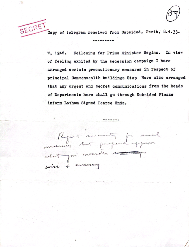 Printed letter with text and a red 'secret' stamp
