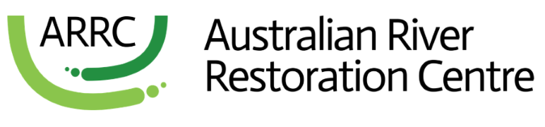 The logo for the Australian River Restoration Centre (ARRC), featuring the acronym 'ARRC' in bold black text within a green, curved, river-like shape. To the right, the full name 'Australian River Restoration Centre' is written in black text.