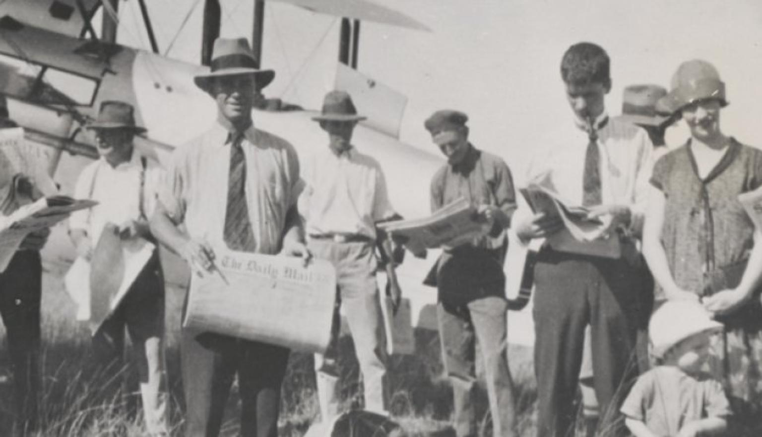 Arrival of the first newspapers to go by air to Normanton