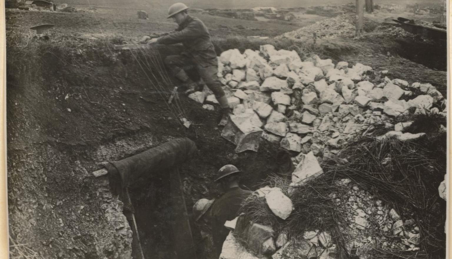 Royal Australian Artillery, entrance to signallers dugout, Laviéville, France, March 1918