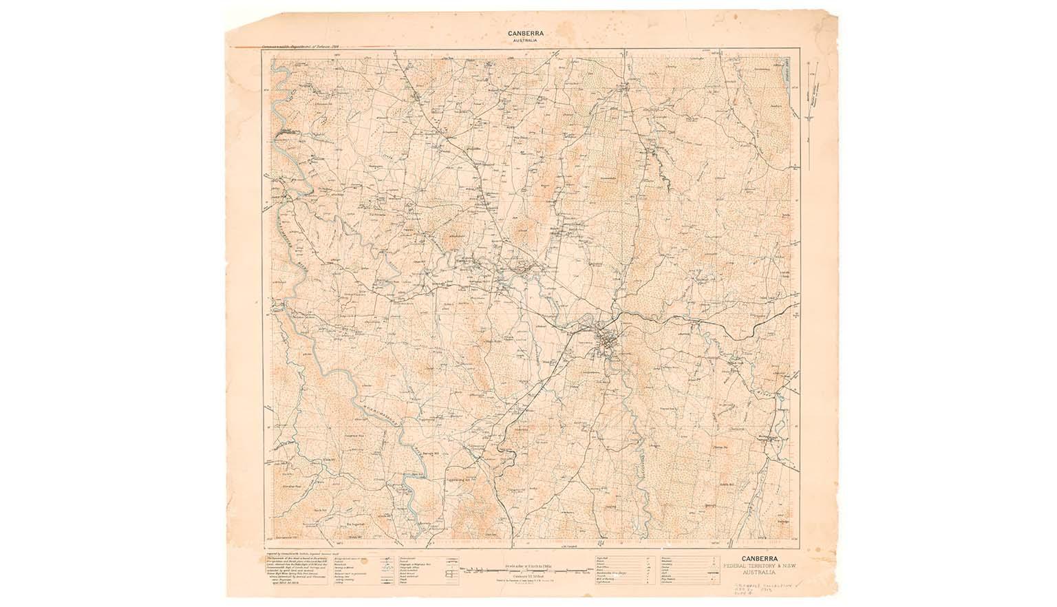 Topographic map of Canberra region and Queanbeyan