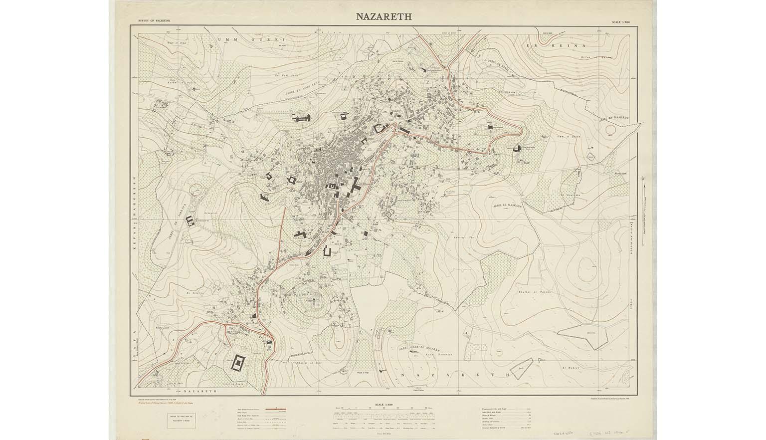 Close up of map showing buildings, roads and vegetation