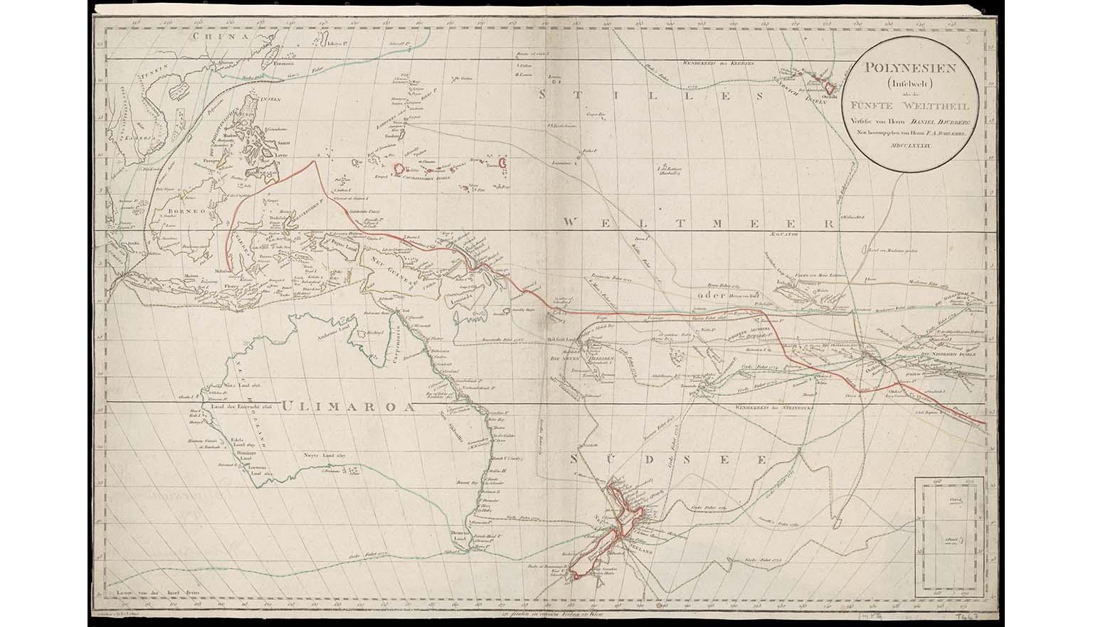 Close up of map showing northern Australia