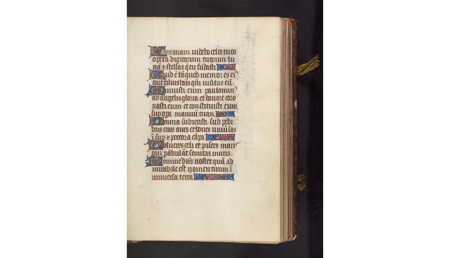 A handwritten page from an old book. It is highly decorated and colourful. 