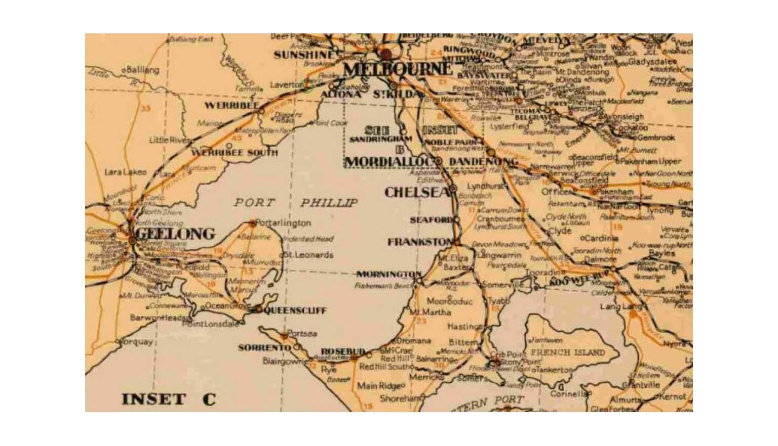 close up of port phillip on a map of Victoria