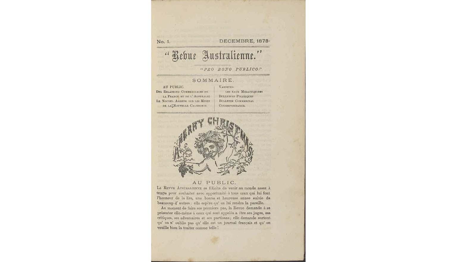 A page from a French newspaper celebrating Christmas in 1878 in Ausralia.