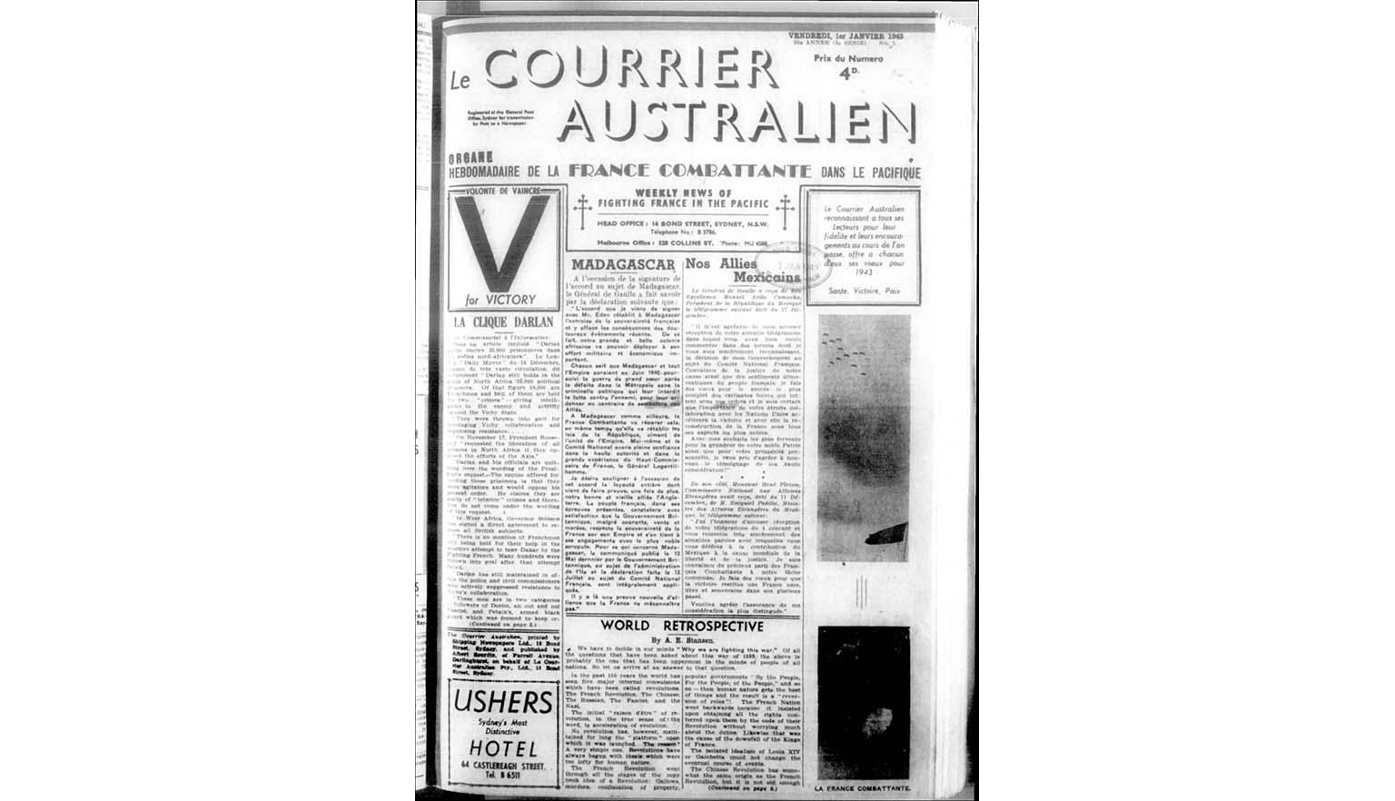 A page from a French newspaper titles Courrier Australien.