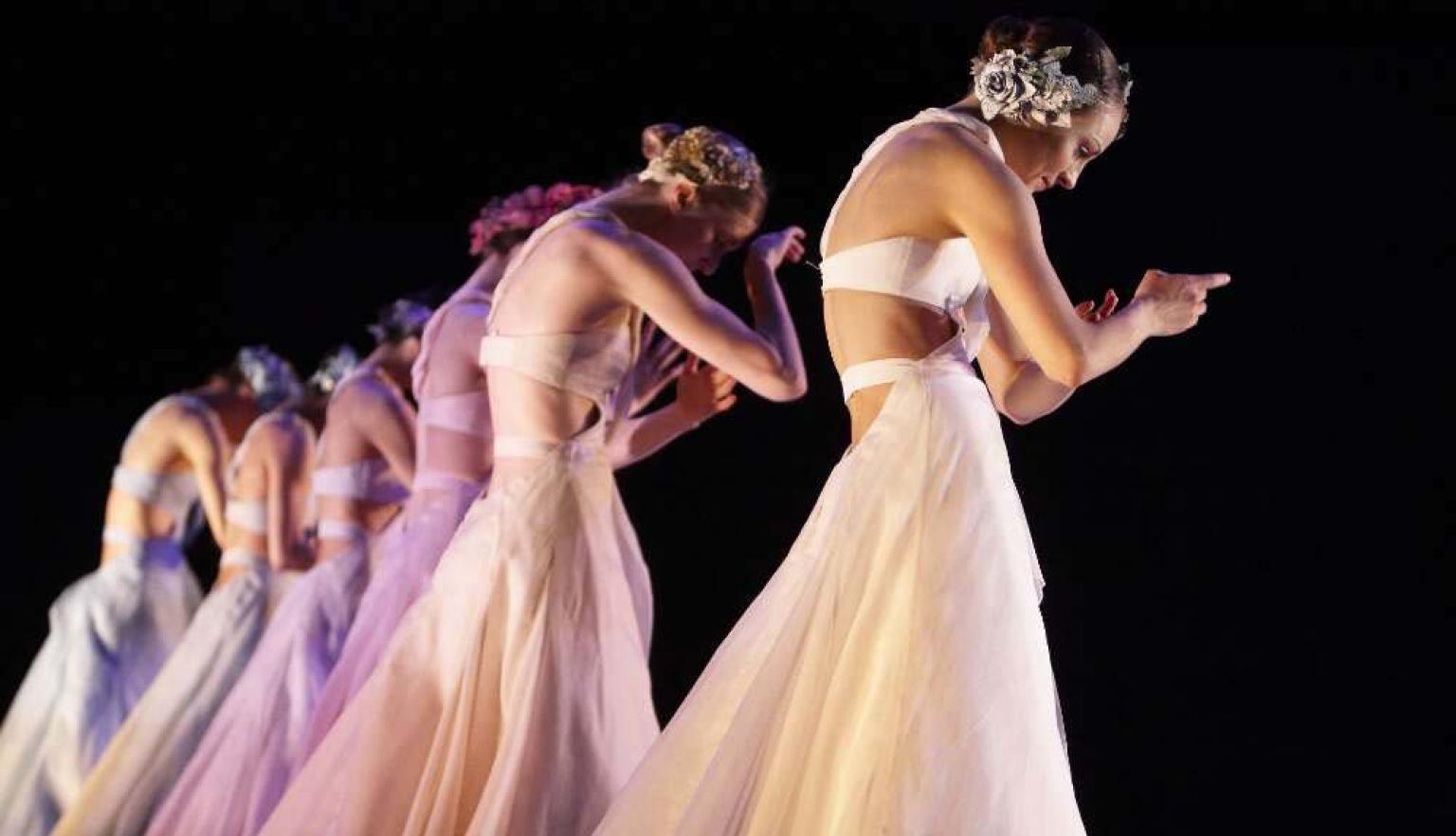 Six women ballet dancers standing in a line