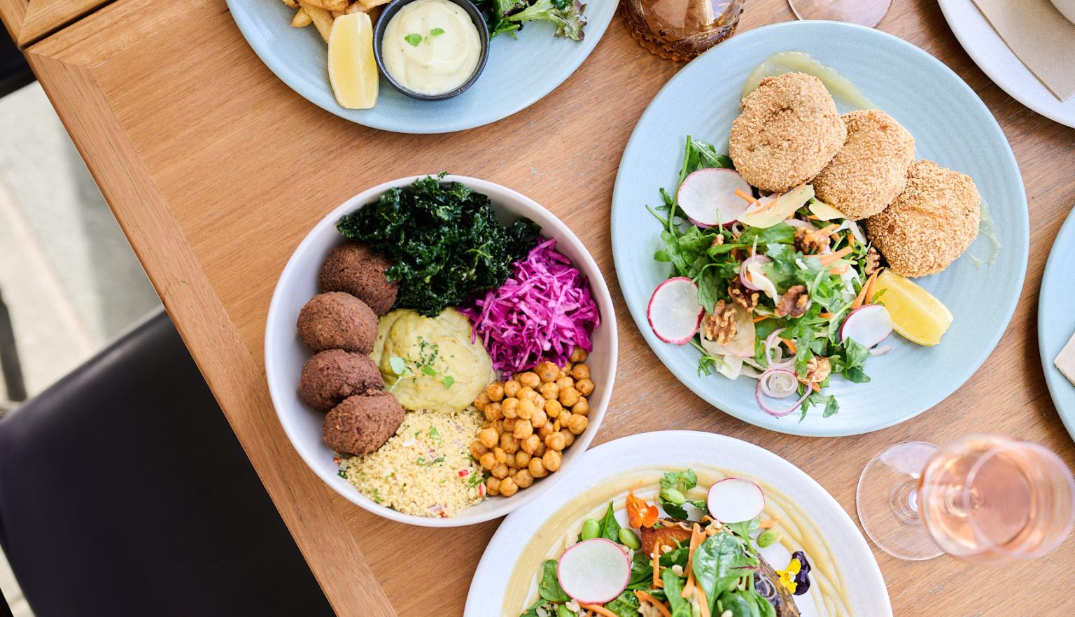 Various plates on a table 