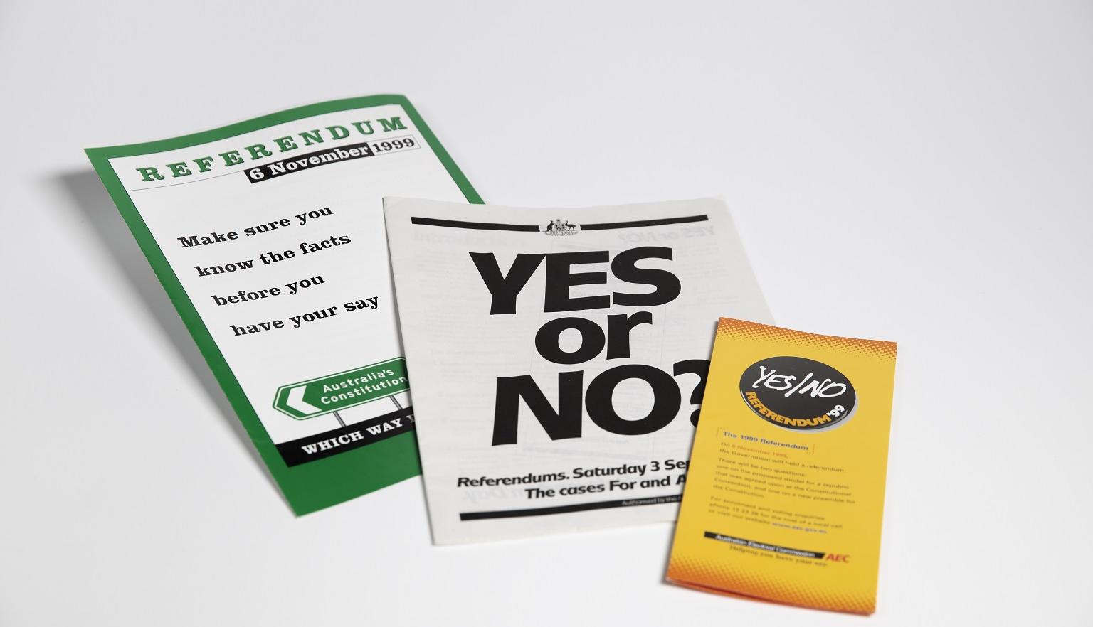 Three pieces of ephemera from the 2023 Referendum