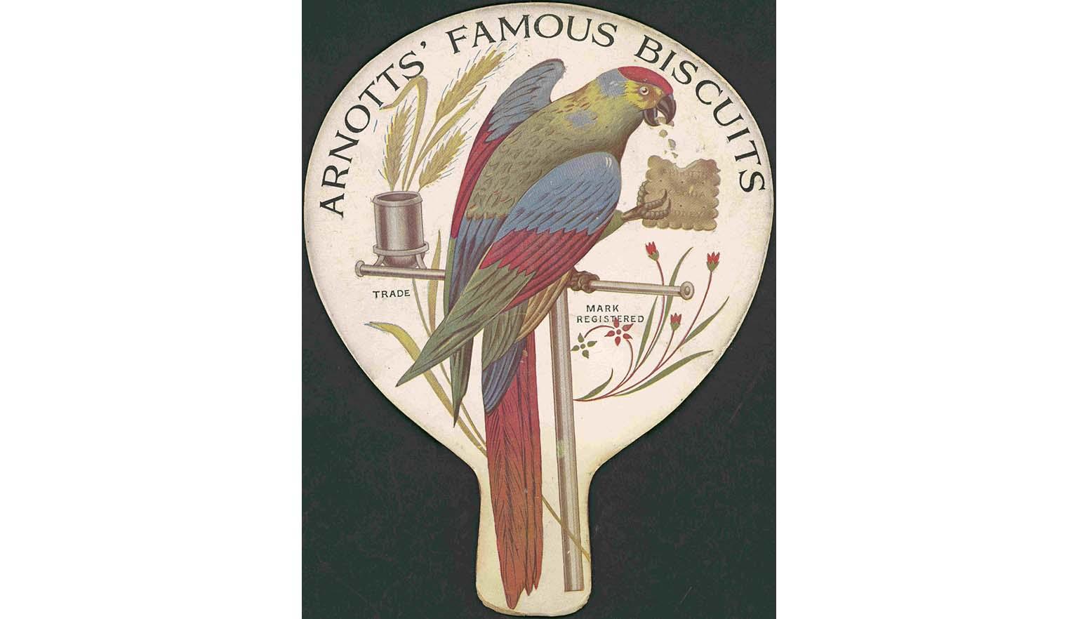 fan depicting king parrot eating an Arnott's cracker