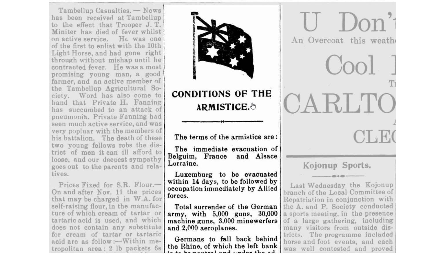 conditions of the armistice newspaper article