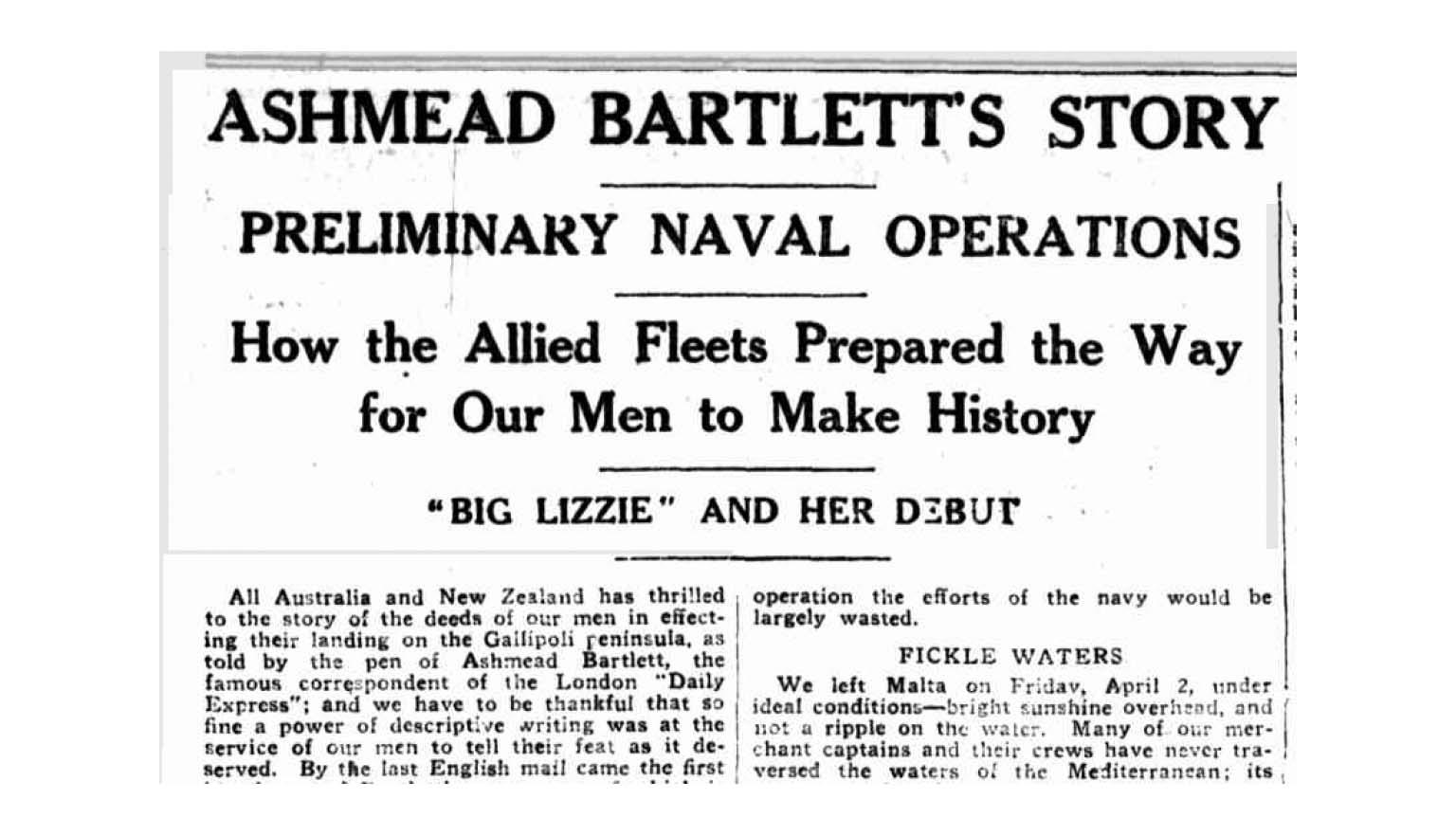 A newspaper clipping titled 'Ashmead Bartlett's Story'.