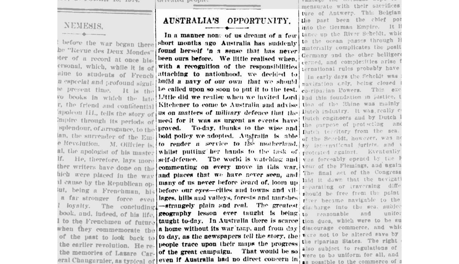A newspaper clipping titled 'Australia's opportunity'.