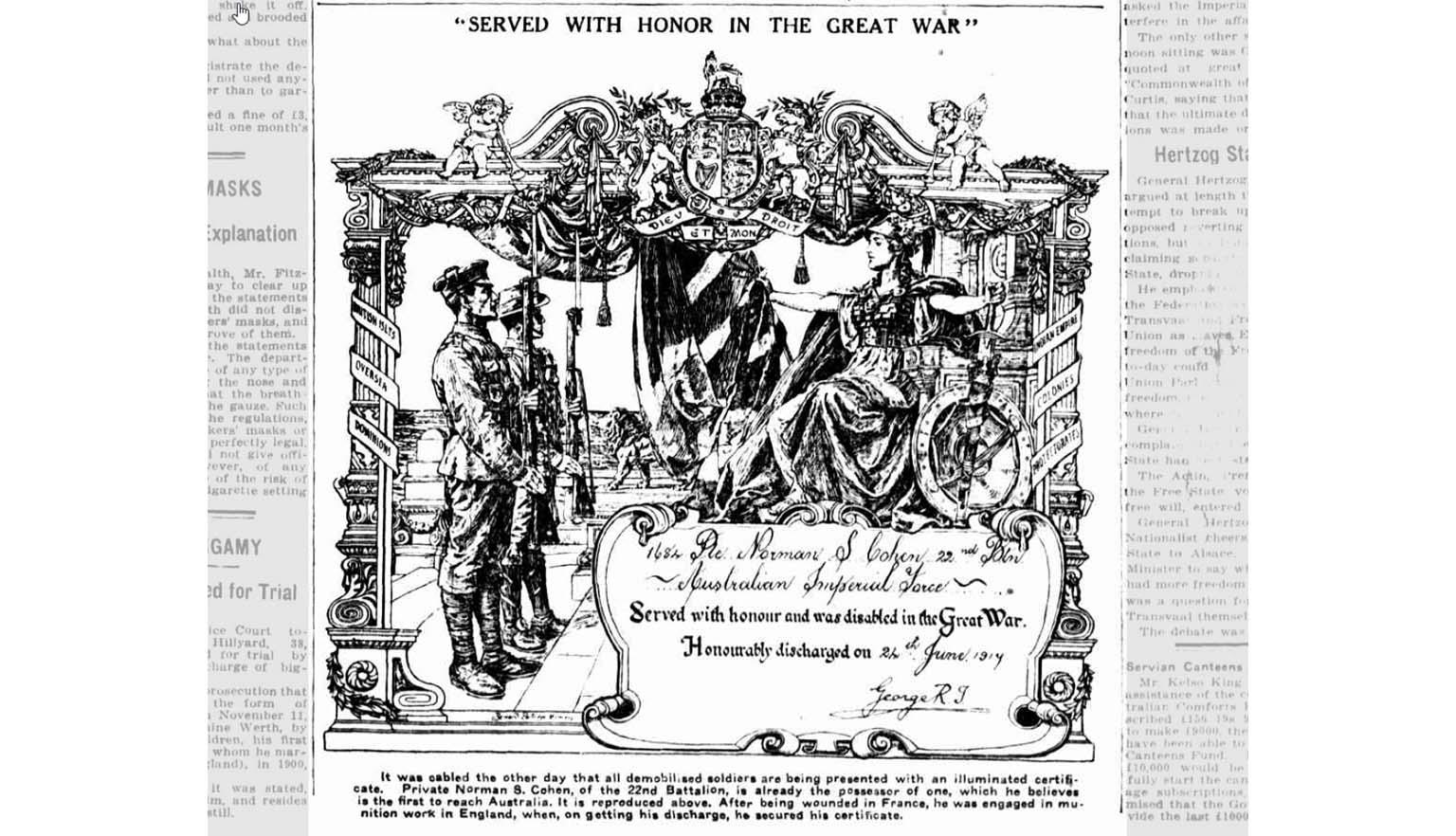 Served with honour in the great war newspaper illustration