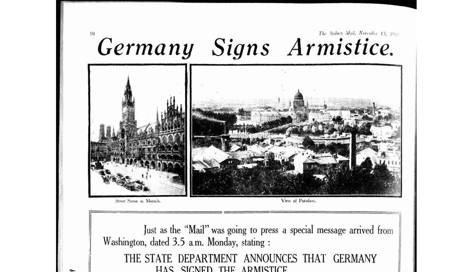 Germany Signs Armistice newspaper article