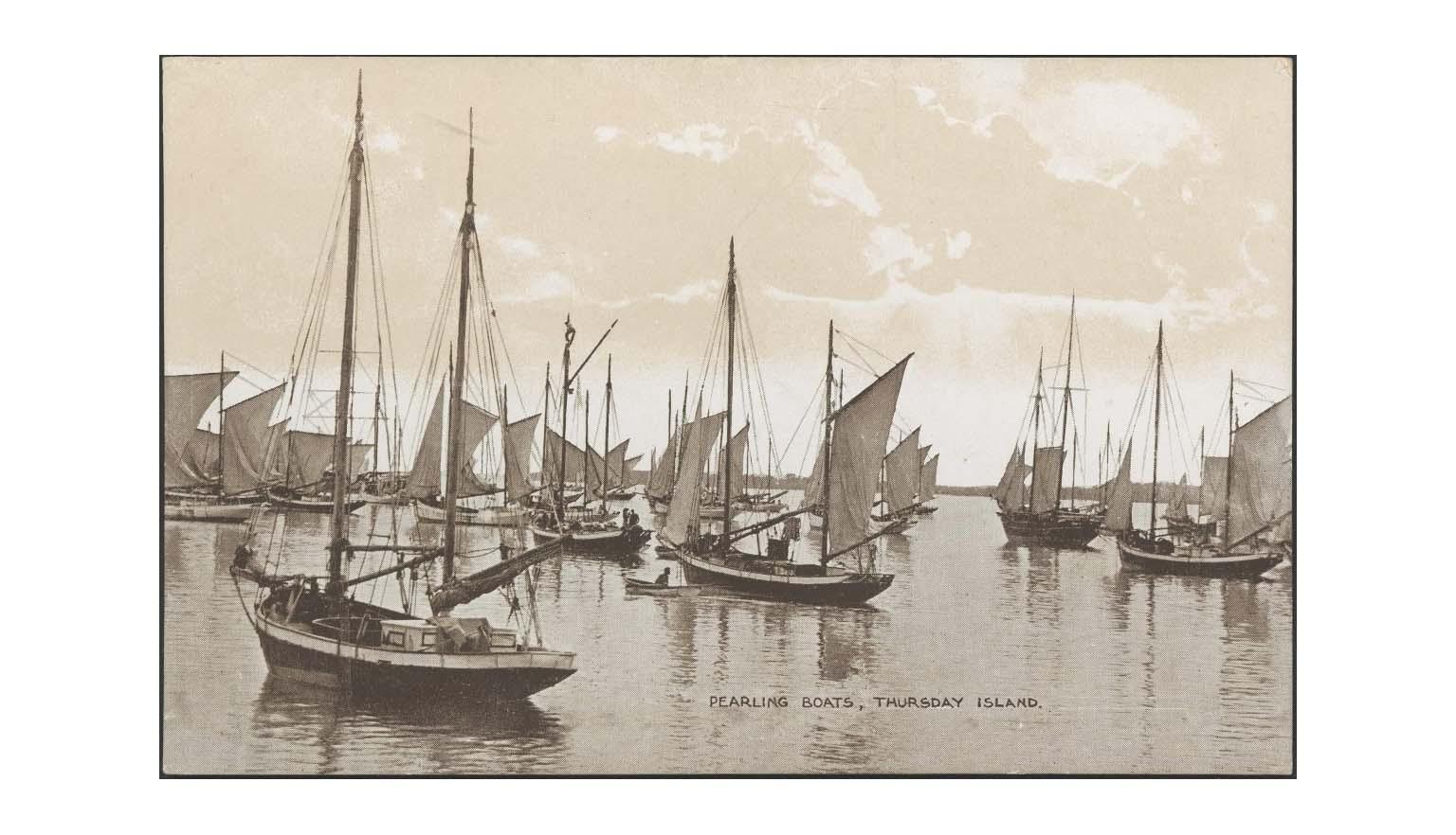 postcard depicting pearling boats on the water