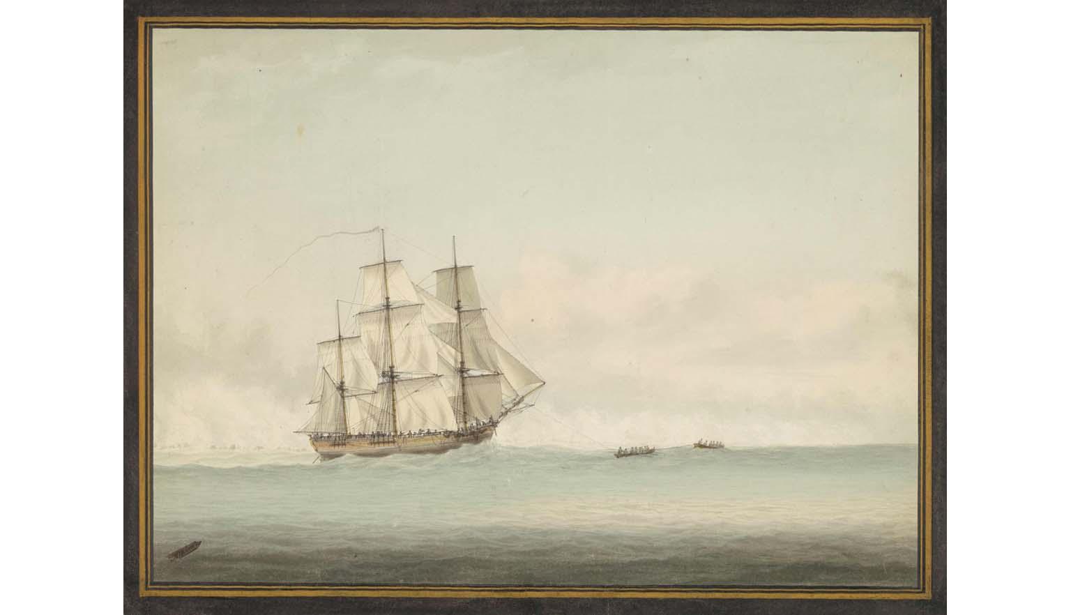 painting of ship at sea