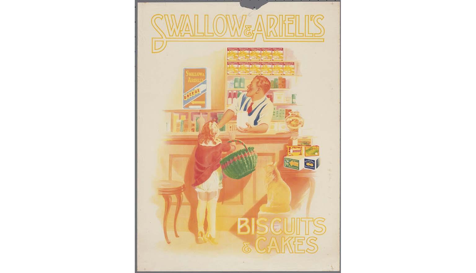 Four colour printer's proof of the Swallow and Ariell's biscuits and cakes advertisement
