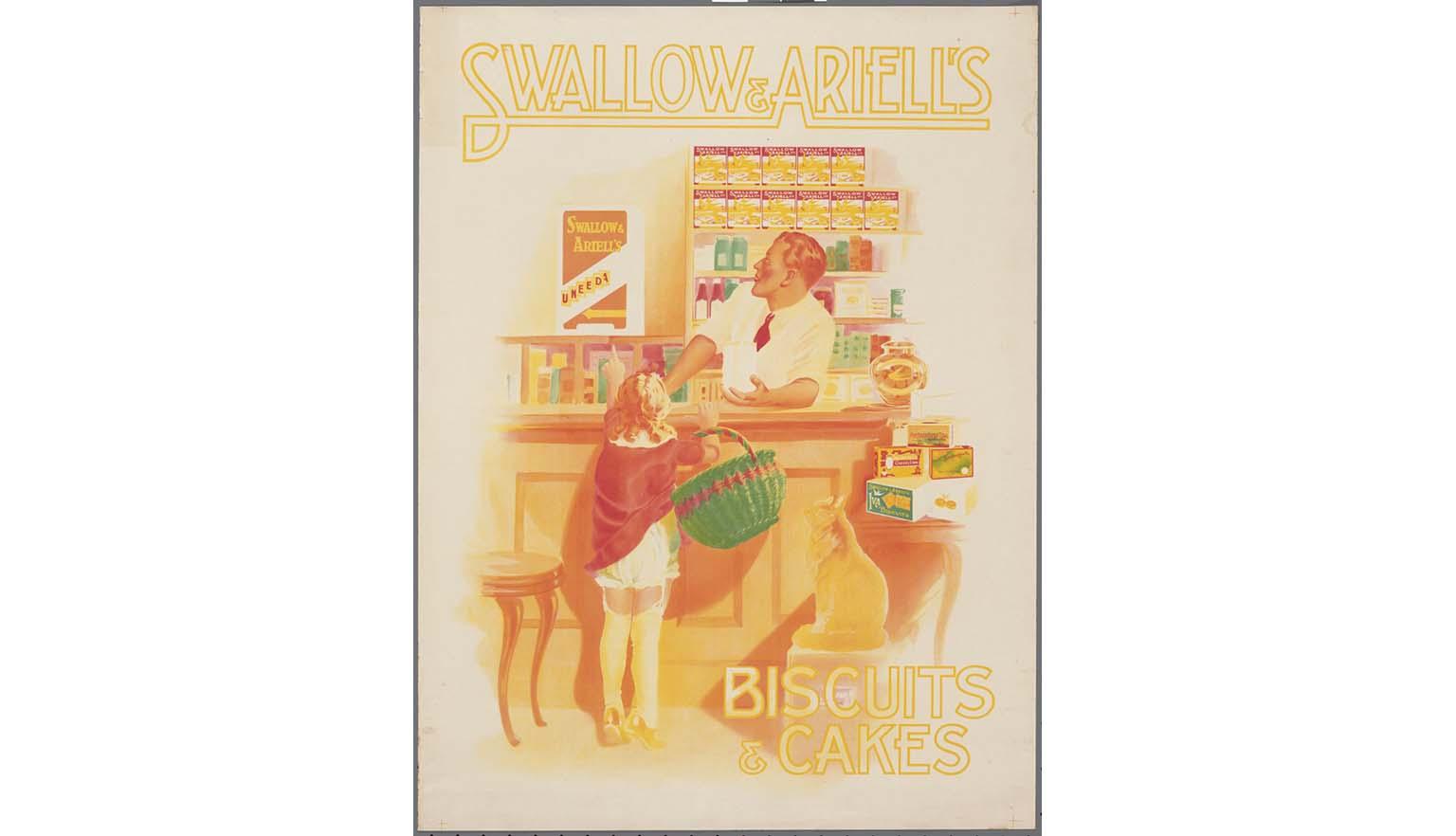 Three colour printer's proof of the Swallow and Ariell's biscuits and cakes advertisement