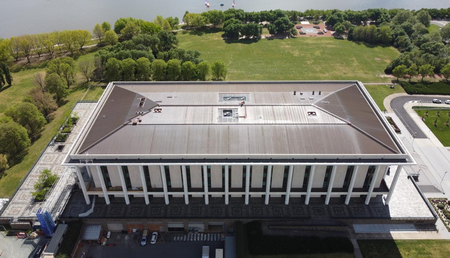 The National Library's new roof seen from above