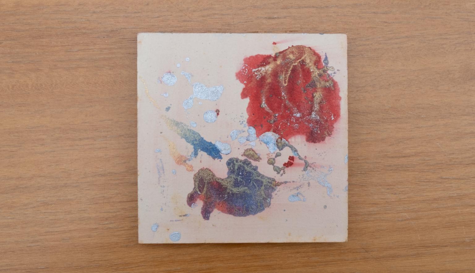 Diary back cover with red and blue inkblots