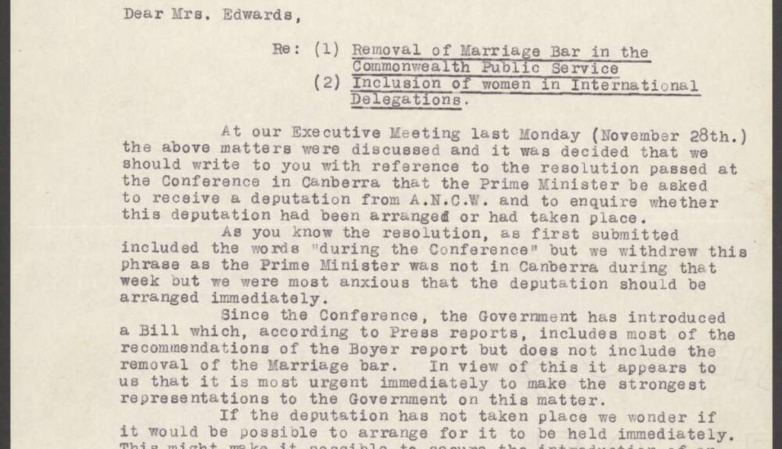 A page 2 of document about the Removal of Marriage Bar in the Commonwealth Public Service