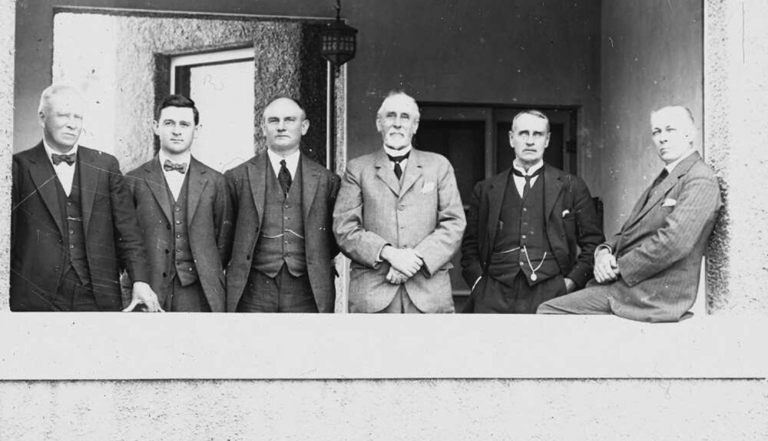 A black and white group portrait of the Sullivan family