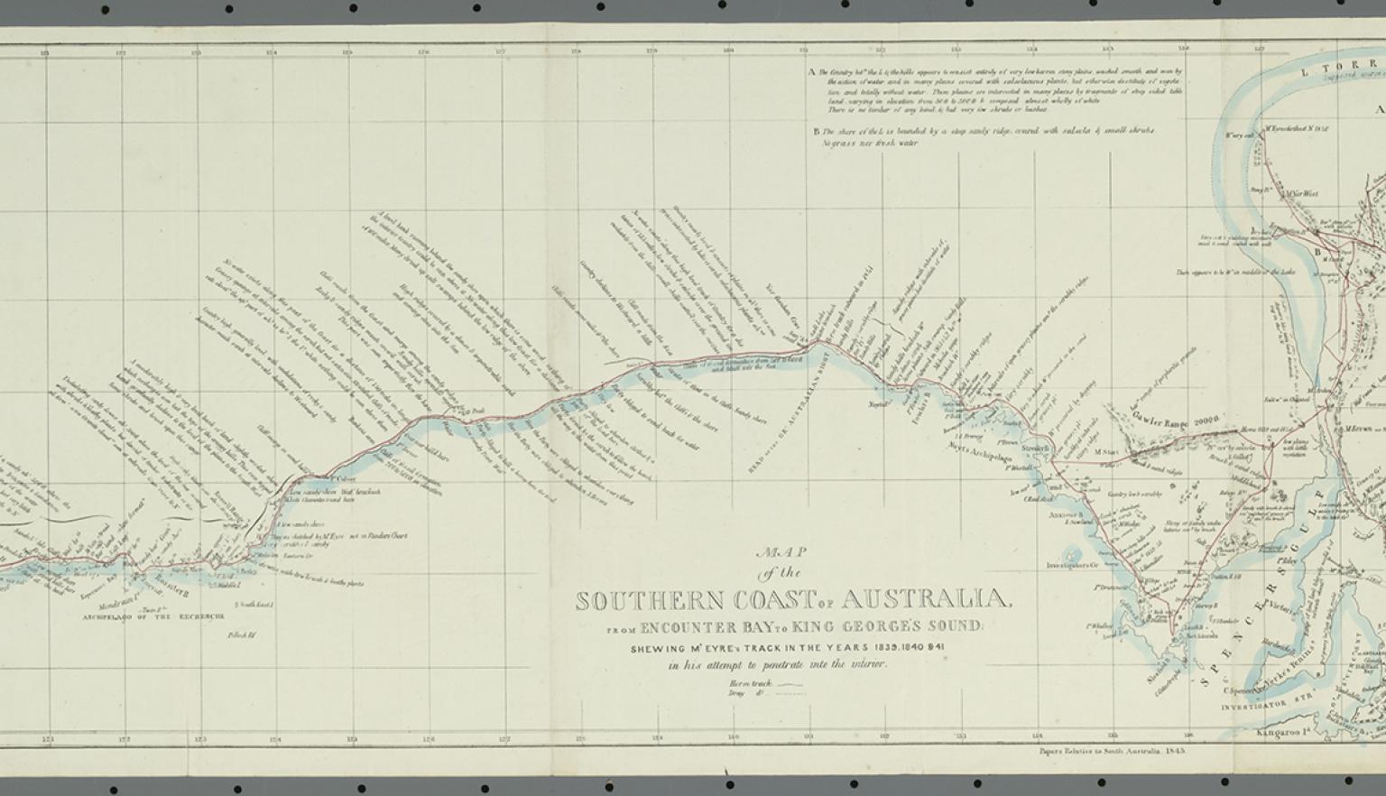 Detailed map of the southern cost of Australia with various annotations and notes