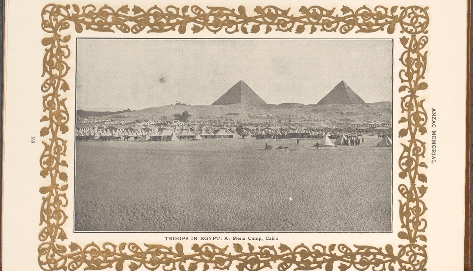 Troops stationed at the base of the Egyptian pyramids. 