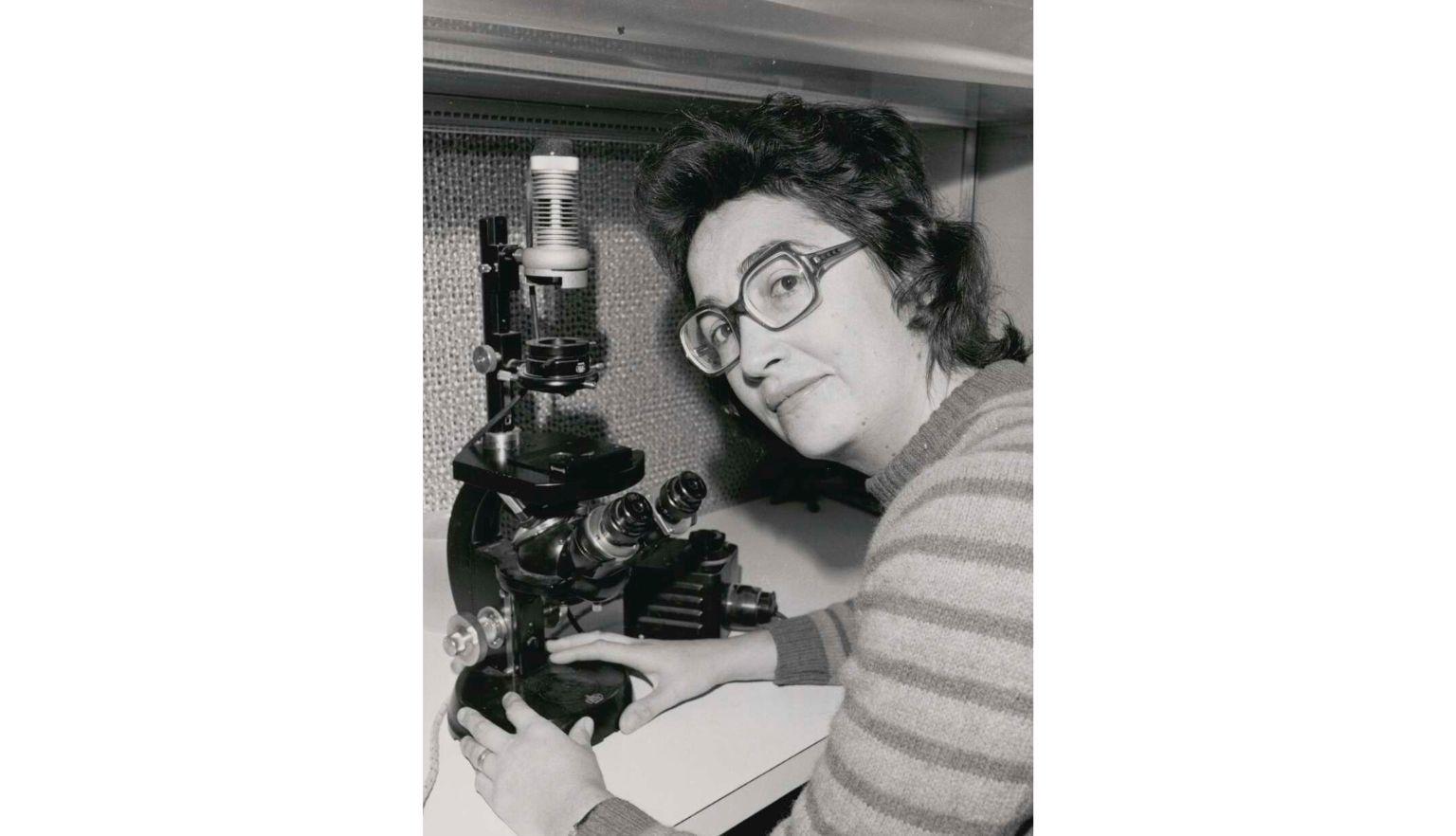 Dr Margaret Stanley at a microscope