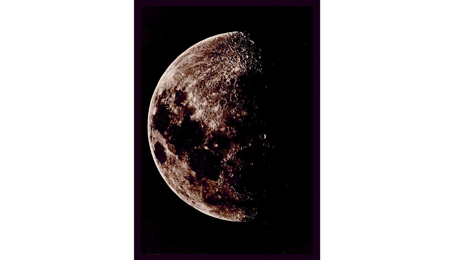 A detailed photograph of the Moon when it is half-full. 