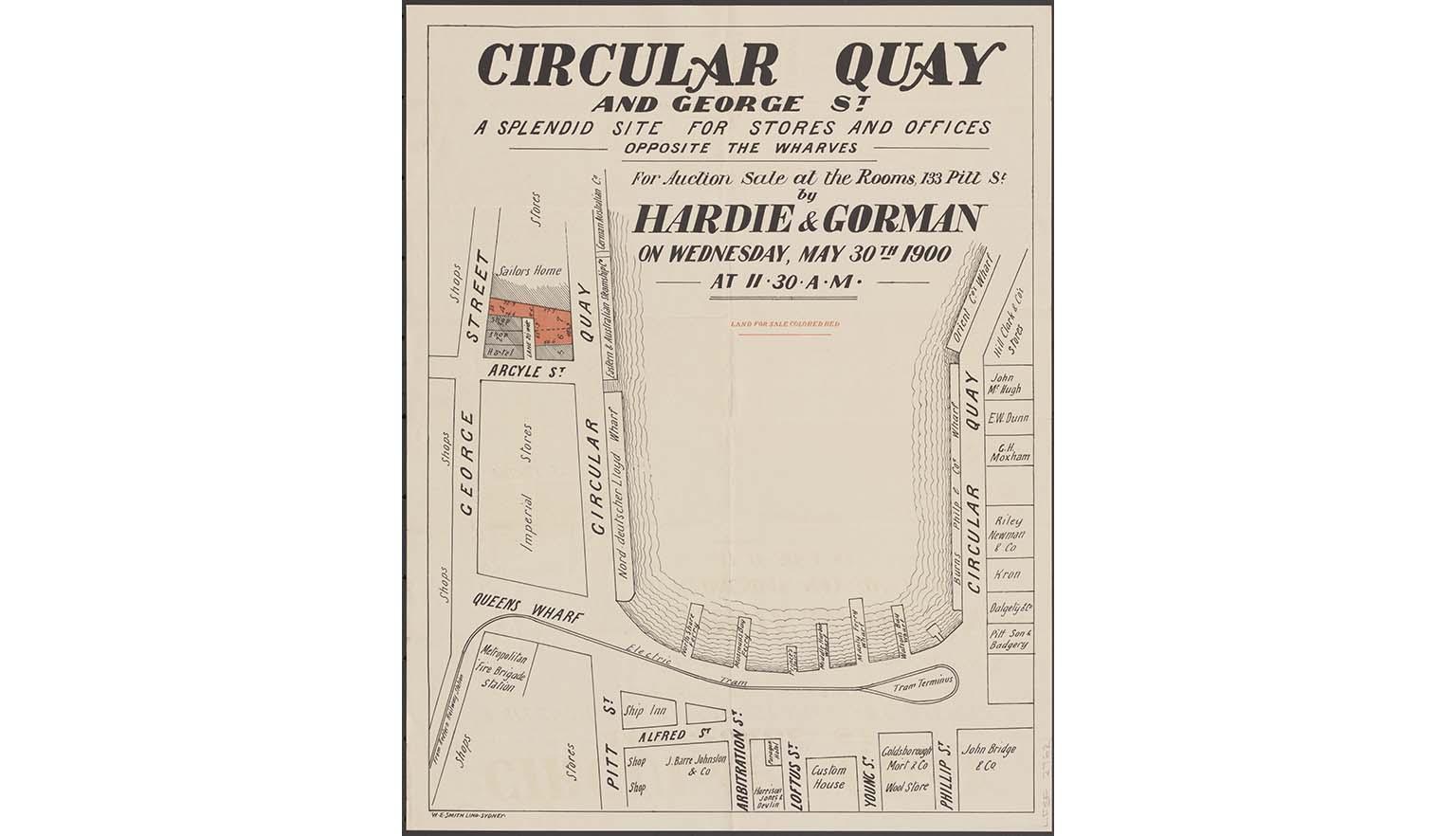 1900 map of Circular Quay and George St, Sydney, Australia