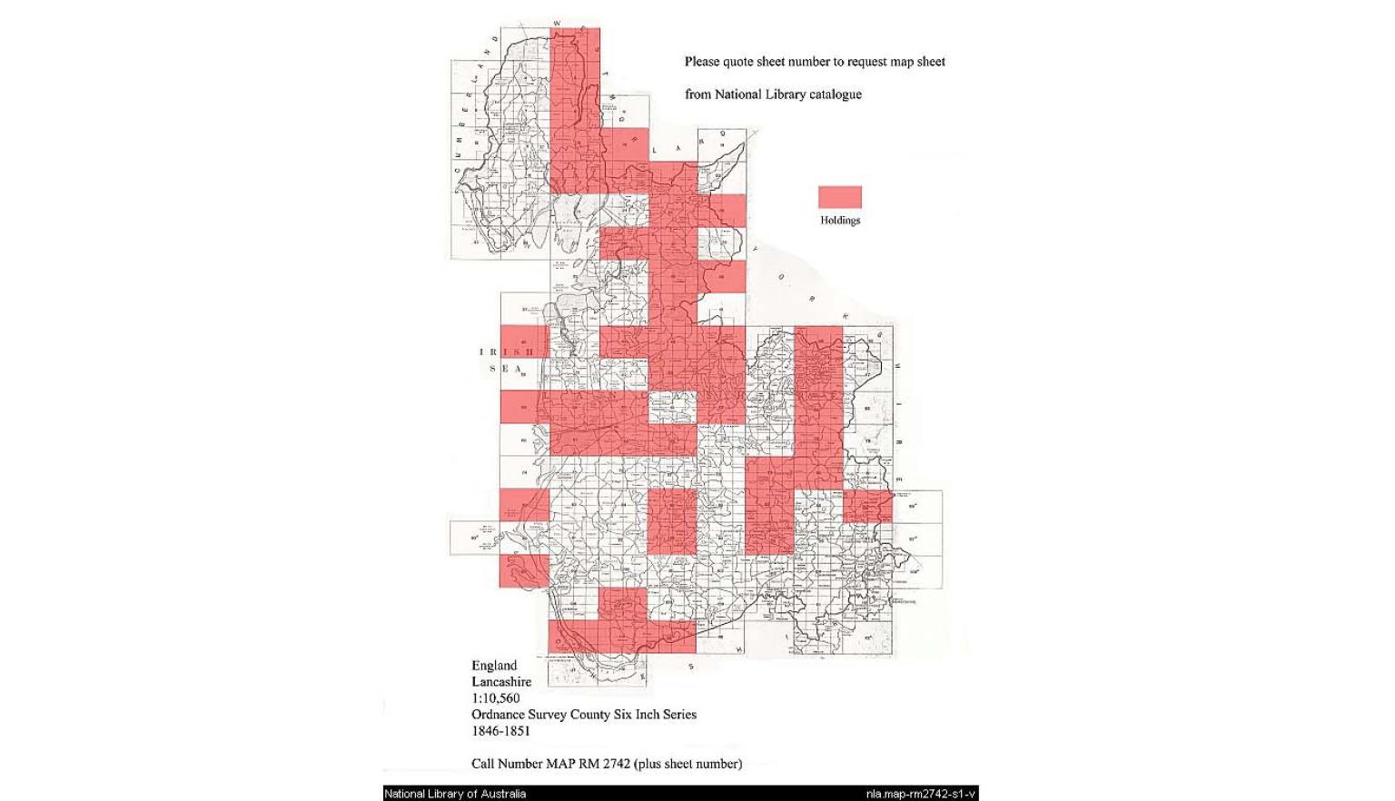 Graphical index for Ordnance Survey county six-inch topographic series of Lancashire