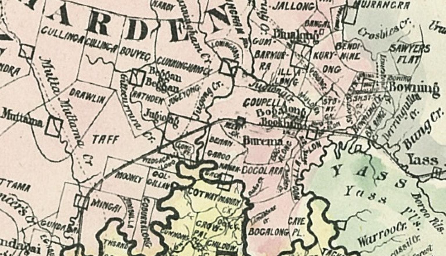 Zoomed in part of an 1860 map of New South Wales and Queensland